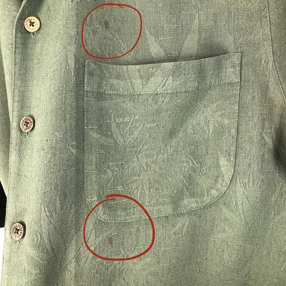 Caribbean Joe Green Rayon/Polyester Loop Button Palm Hawaiian Shirt Large - Picture 3 of 8